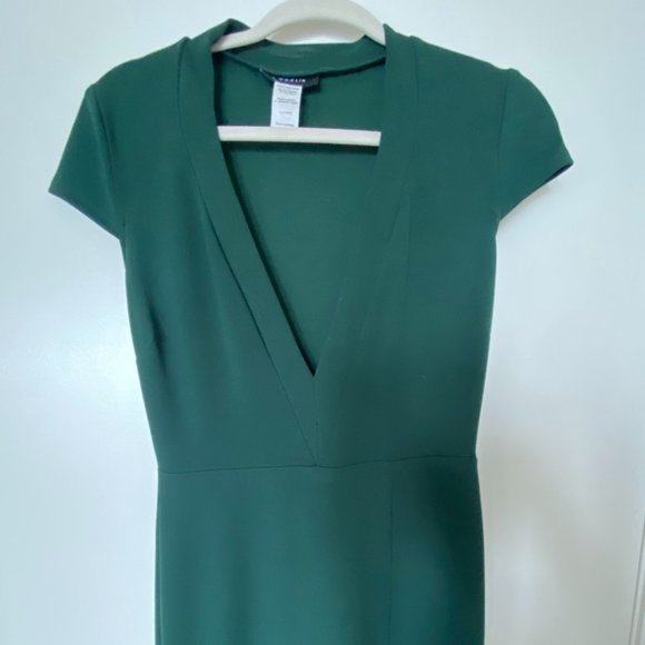 B Darlin Long Green V-Neck Dress with Front Slit - Picture 3 of 4